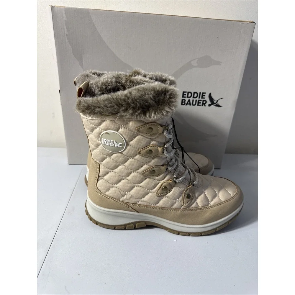 NEW Eddie Bauer Sterling Snow Winter Boots WOMENS Cream Faux Fur Lined SIZE 8